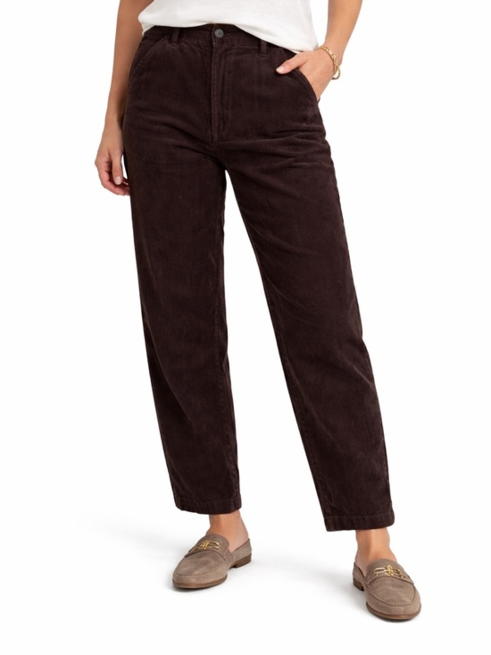 Faconnable Women’s Brown Corduroy Pants Size 10 High Rise Straight Leg